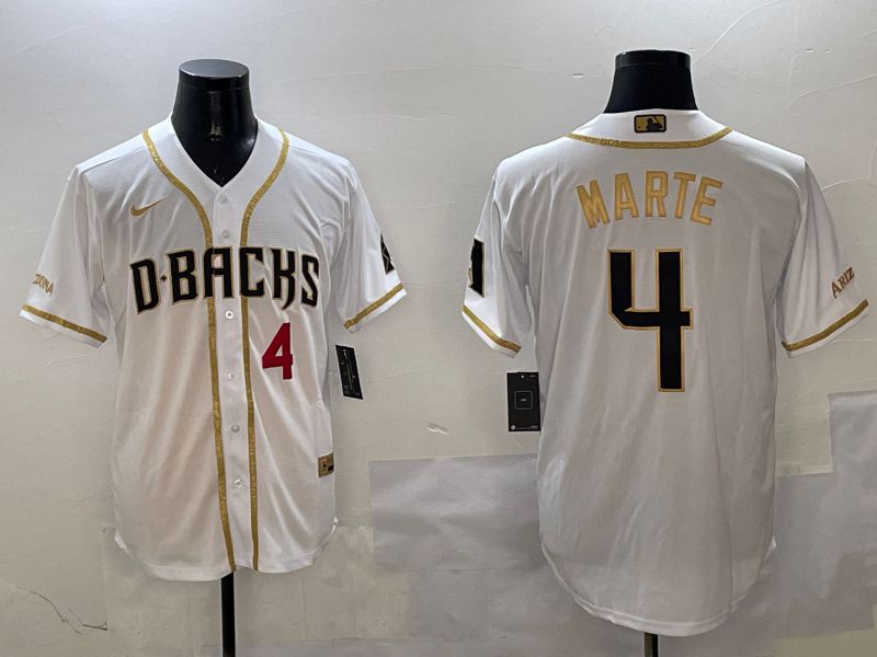 Men Arizona Diamondback #4 Marte White Gold Game 2025 Nike MLB Jersey style 2
